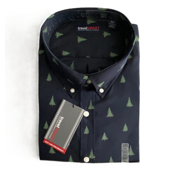 Roundtree & Yorke TravelSmart Big & Tall Men's 2XT Shirt Christmas Tree NEW - Picture 1 of 5